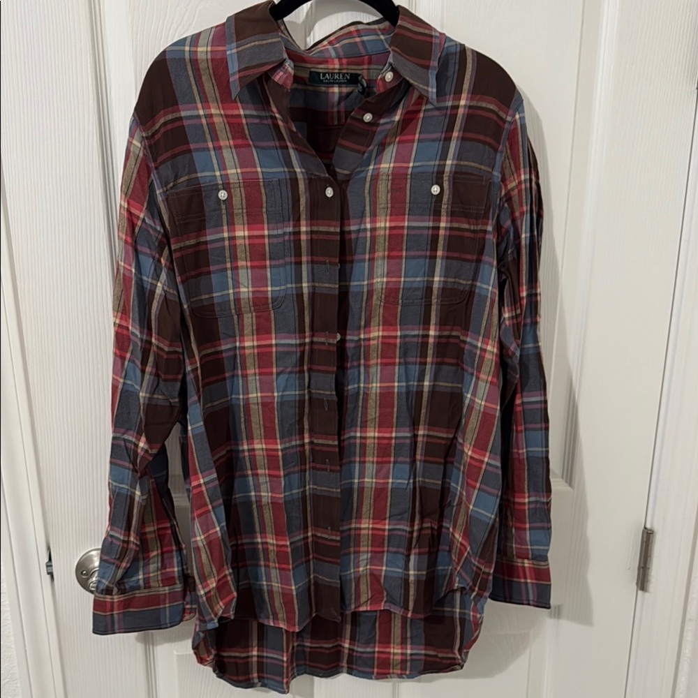 Ralph Lauren Women's Plaid Button-Down Shirt - Brown, Red, and Blue
